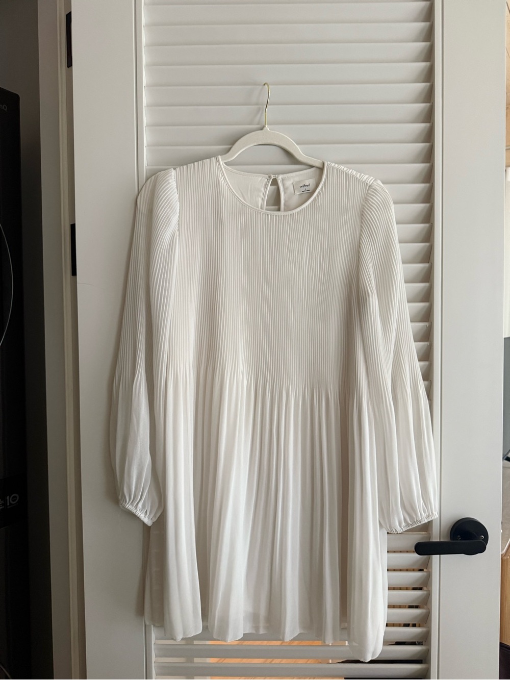 Wilfred White Pleated Long-Sleeve Mini Dress